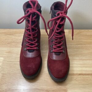 Earth‎ Elements Tessa Garnet Multi Suede Leather Lace Up Ankle Boots Womens 7.5
